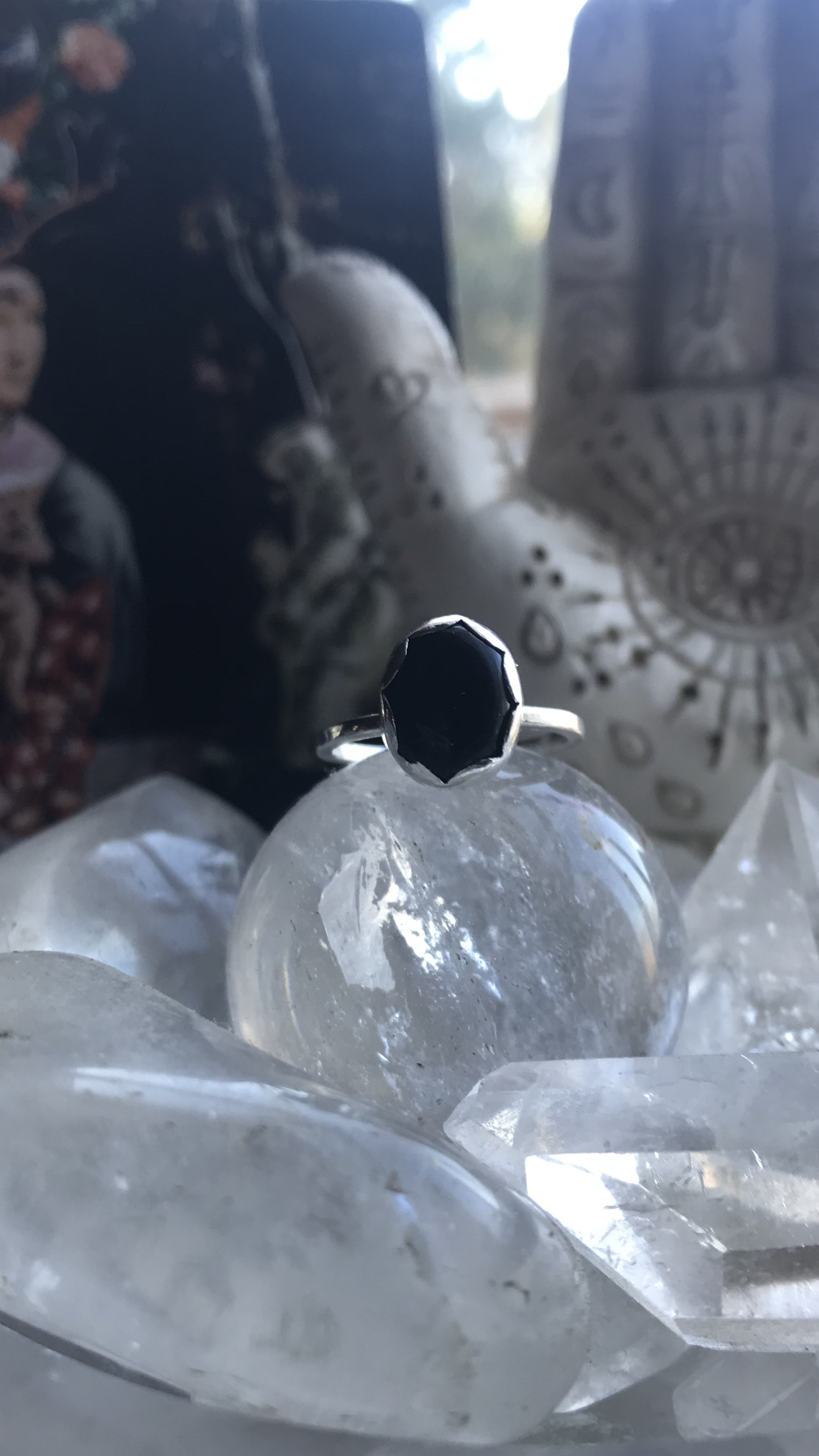 Sterling Silver Black Onyx Ring with Scalloped Bezel