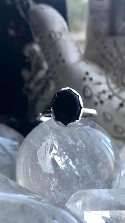 Sterling Silver Black Onyx Ring with Scalloped Bezel